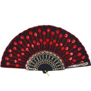 Red Sequined Folding Fan